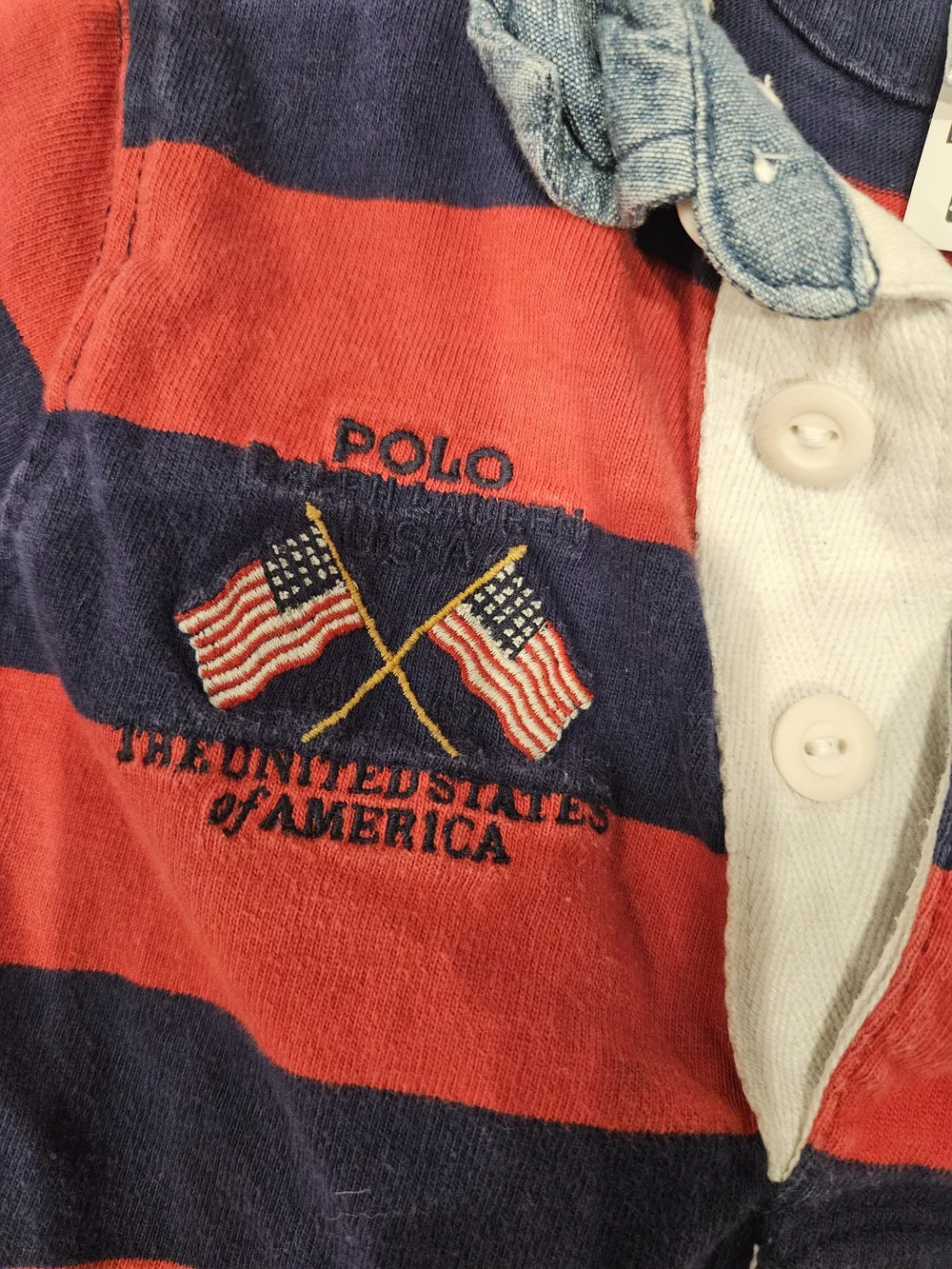 Polo by Ralph Lauren Kids' Red & Navy Striped Rugby Polo, Patriotic Flag